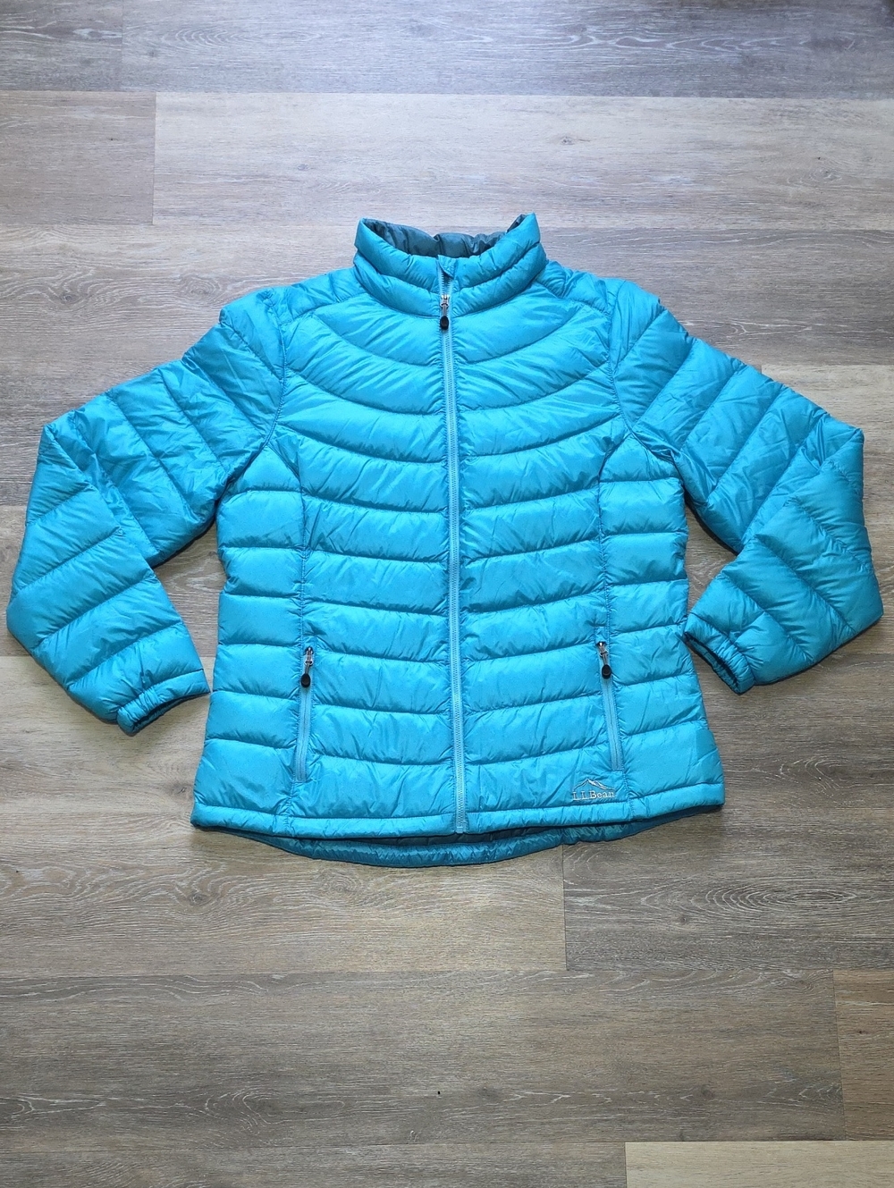 L.L. Bean Womens Ultralight 850 Down Packable Puffer Jacket Turquoise Sz L Reg
